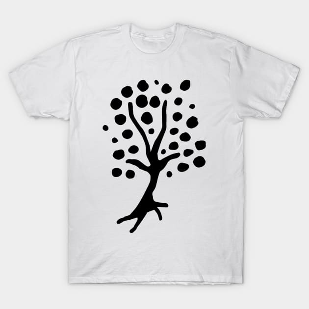 Cute Black Tree Doodle Art T-Shirt by VANDERVISUALS